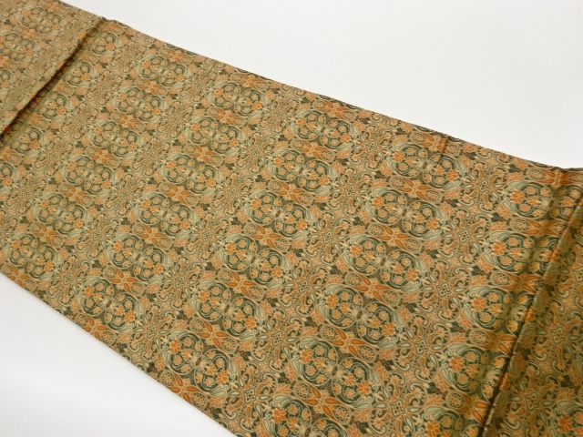 JAPANESE FUKURO OBI / REVERSIBLE / WOVEN ABSTRACT FLORAL PLANTS